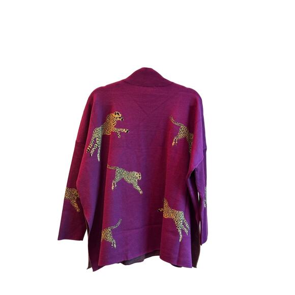 Entro Knit Sweater with Side Slit Purple Leopard Print L NWT - Picture 6 of 10